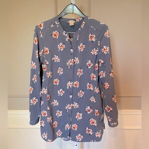 Duluth Trading women's floral vented tunic Medium stretch roll tab fishing UPF